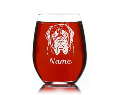 English Mastiff Dog with Name 17 oz.  Custom Stemless Wine Glass - Personalized English Mastiff Dog Themed Gift for Women and Men
