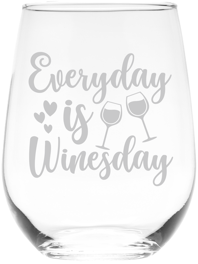 Everyday is Winesday Funny Stemless Wine Glass for Women and Men - 17 oz.