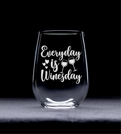 Everyday is Winesday Funny Stemless Wine Glass for Women and Men - 17 oz.