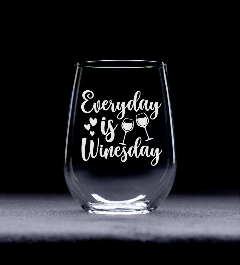 Everyday is Winesday Funny Stemless Wine Glass for Women and Men - 17 oz.