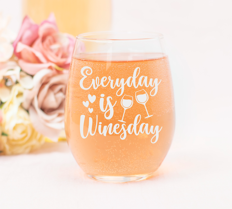 Everyday is Winesday Funny Stemless Wine Glass for Women and Men - 17 oz.