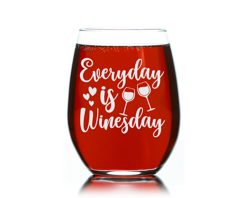 Everyday is Winesday Funny Stemless Wine Glass for Women and Men - 17 oz.