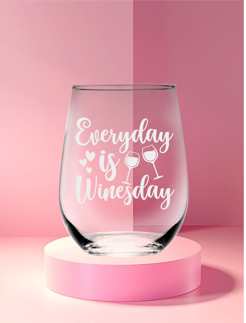 Everyday is Winesday Funny Stemless Wine Glass for Women and Men - 17 oz.