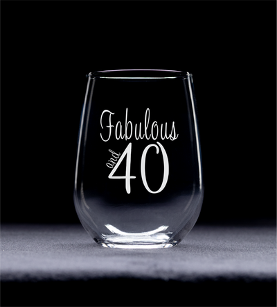 Fabulous and 40 Stemless Wine Glass - 40th Birthday Gift for Women and Men - 17 oz.