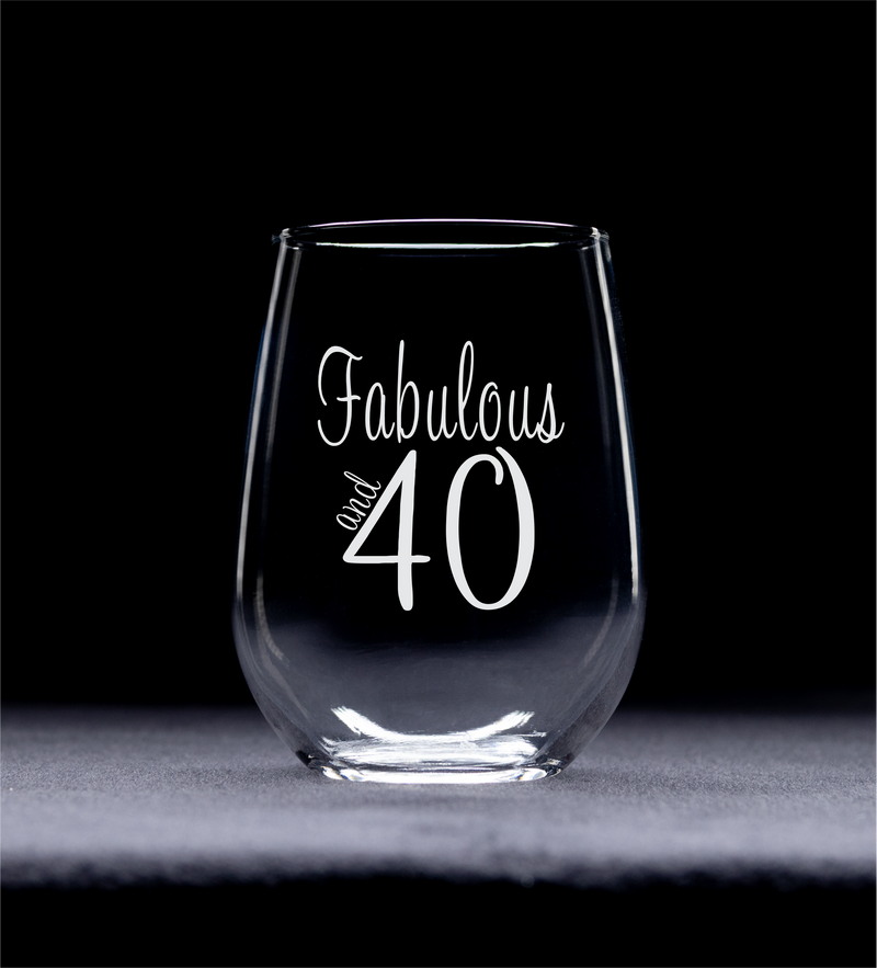 Fabulous and 40 Stemless Wine Glass - 40th Birthday Gift for Women and Men - 17 oz.