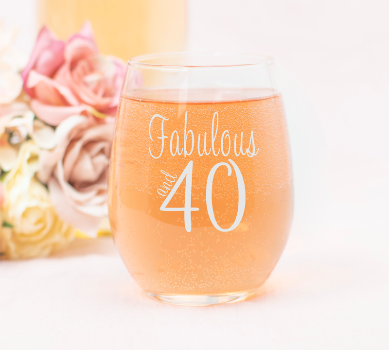 Fabulous and 40 Stemless Wine Glass - 40th Birthday Gift for Women and Men - 17 oz.