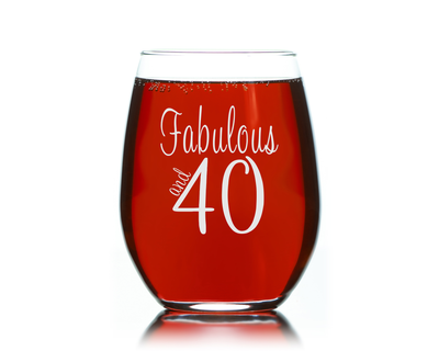 Fabulous and 40 Stemless Wine Glass - 40th Birthday Gift for Women and Men - 17 oz.