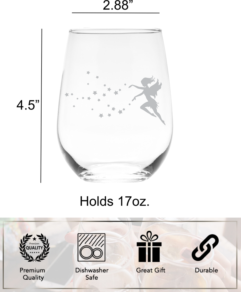 Fairy 17 oz Stemless Wine Glass - Fairy Themed Gift for Women and Men (Style F1)