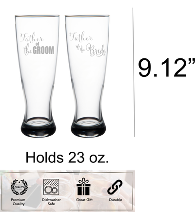 Father of the Groom and Father of the Bride Beer Pilsner Glass Set of 2 - Gift for Dads for Weddings - 23 oz.