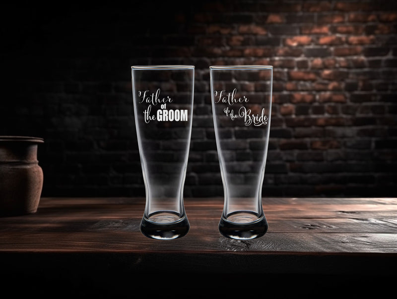 Father of the Groom and Father of the Bride Beer Pilsner Glass Set of 2 - Gift for Dads for Weddings - 23 oz.