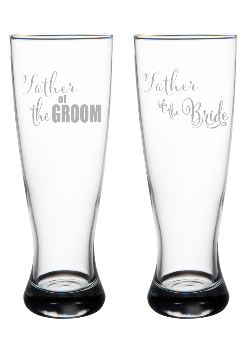 Father of the Groom and Father of the Bride Beer Pilsner Glass Set of 2 - Gift for Dads for Weddings - 23 oz.