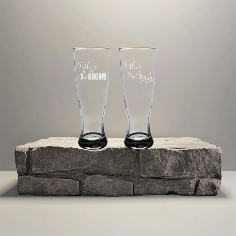 Father of the Groom and Father of the Bride Beer Pilsner Glass Set of 2 - Gift for Dads for Weddings - 23 oz.