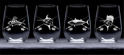 Fish Stemless Wine Glass Set - Fish Themed Gift for Women and Men - 4 Pieces