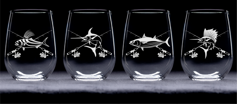 Fish Stemless Wine Glass Set - Fish Themed Gift for Women and Men - 4 Pieces
