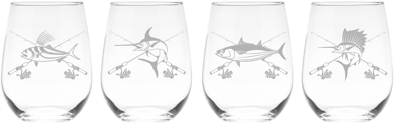 Fish Stemless Wine Glass Set - Fish Themed Gift for Women and Men - 4 Pieces