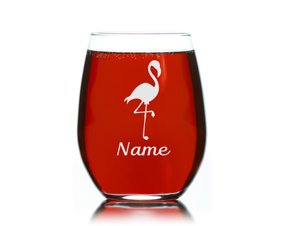 Flamingo with Name, 17  oz Custom Stemless Wine Glass - Personalized Flamingo Themed Gift for Women and Men