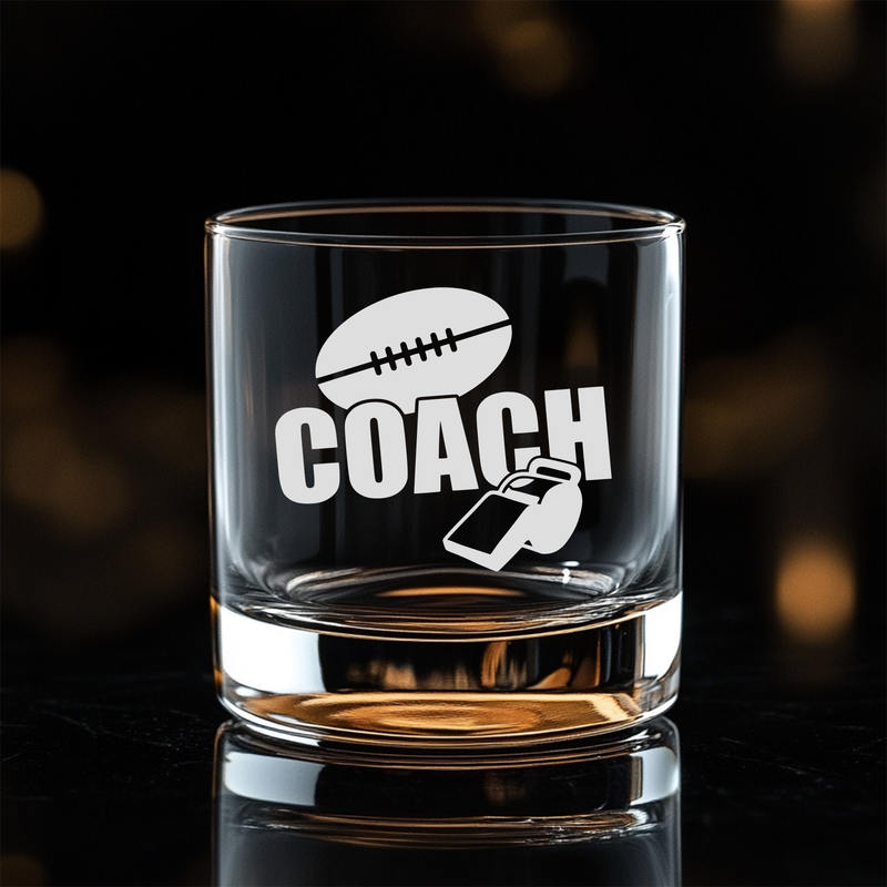 Football Coach Whiskey Rocks Glass - Football Coach Themed Gift for Men - 11 oz.