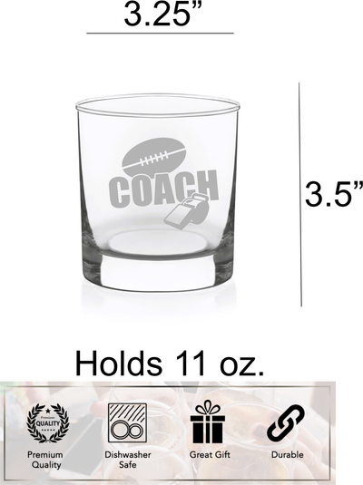 Football Coach Whiskey Rocks Glass - Football Coach Themed Gift for Men - 11 oz.