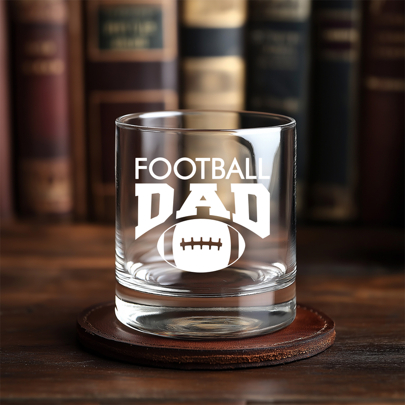 Football Dad Whiskey Rocks Glass - Football Dad Themed Gift for Men - 11 oz.