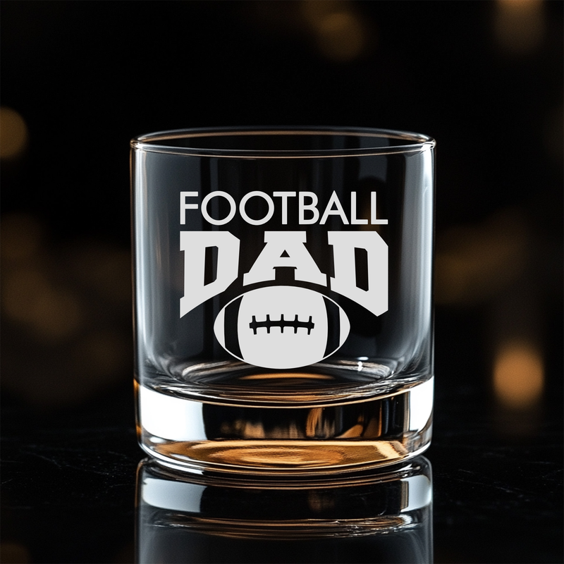 Football Dad Whiskey Rocks Glass - Football Dad Themed Gift for Men - 11 oz.