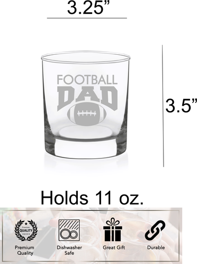 Football Dad Whiskey Rocks Glass - Football Dad Themed Gift for Men - 11 oz.