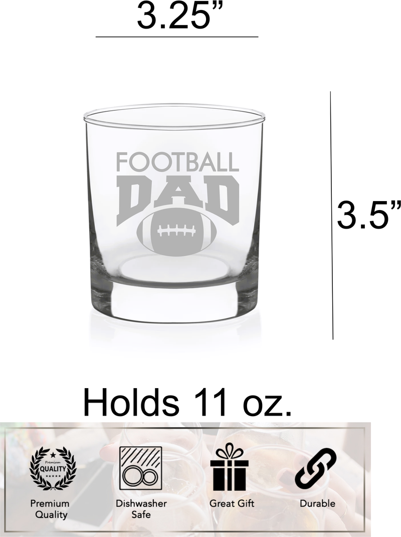 Football Dad Whiskey Rocks Glass - Football Dad Themed Gift for Men - 11 oz.