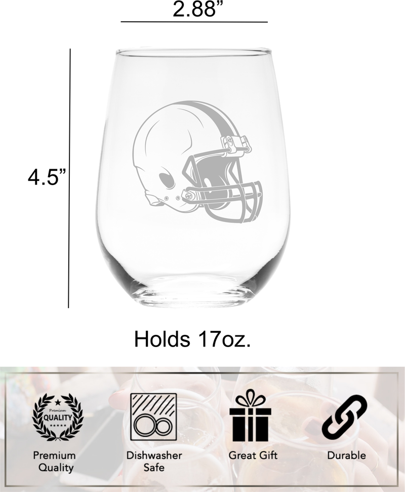 Football Helmet Design Stemless Wine Glass - Football Lover Gift for Men and Women - 17 oz.