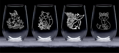 Fox Stemless Wine Glass Set – Fox Themed Gift for Women and Men – 4 Pieces