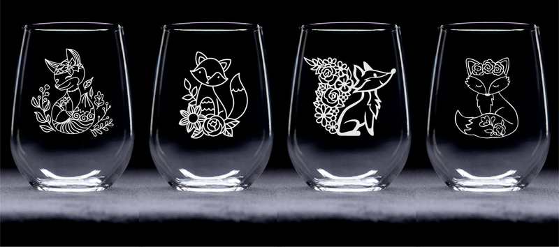 Fox Stemless Wine Glass Set – Fox Themed Gift for Women and Men – 4 Pieces