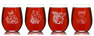 Fox Stemless Wine Glass Set – Fox Themed Gift for Women and Men – 4 Pieces