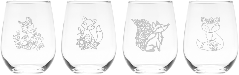 Fox Stemless Wine Glass Set – Fox Themed Gift for Women and Men – 4 Pieces