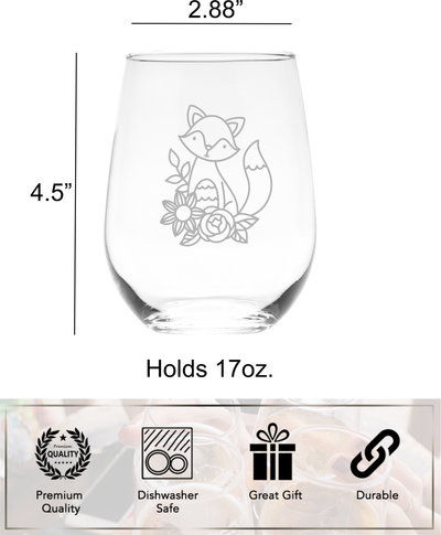 Fox stemless wine glass, 17 oz. - Gift for Fox Lovers for Men and Women (Style F2)
