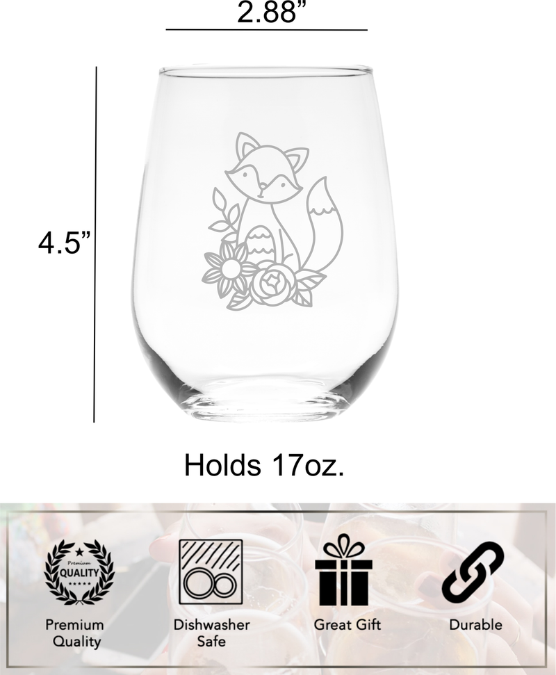 Fox stemless wine glass, 17 oz. - Gift for Fox Lovers for Men and Women (Style F2)