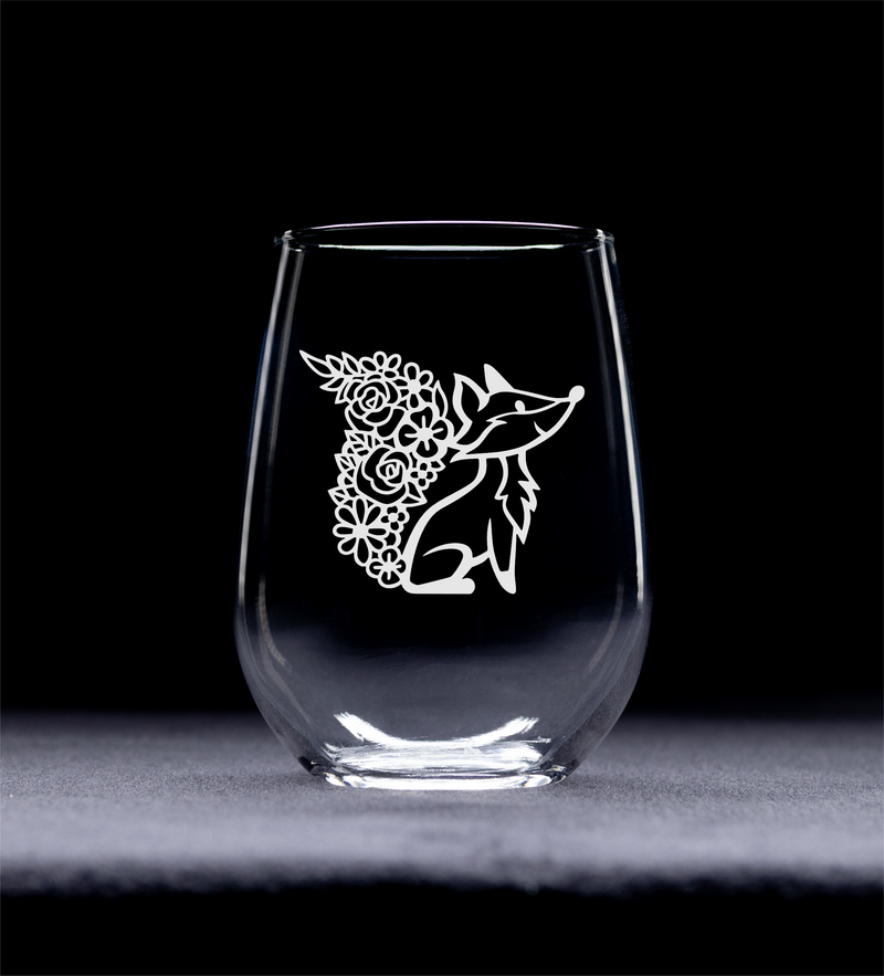 Fox Stemless Wine Glass - Fox Themed Gift for Women and Men - 17 oz. (Style F3)