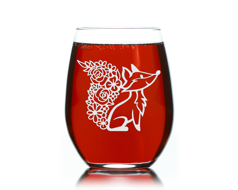 Fox Stemless Wine Glass - Fox Themed Gift for Women and Men - 17 oz. (Style F3)