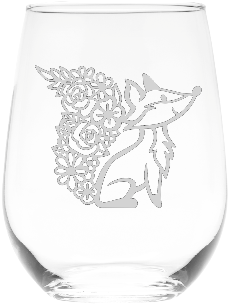 Fox Stemless Wine Glass - Fox Themed Gift for Women and Men - 17 oz. (Style F3)