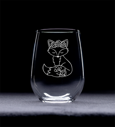 Fox Themed Stemless Wine Glass, Fox Lover Gift for Men and Women 17 oz. (Style F4)