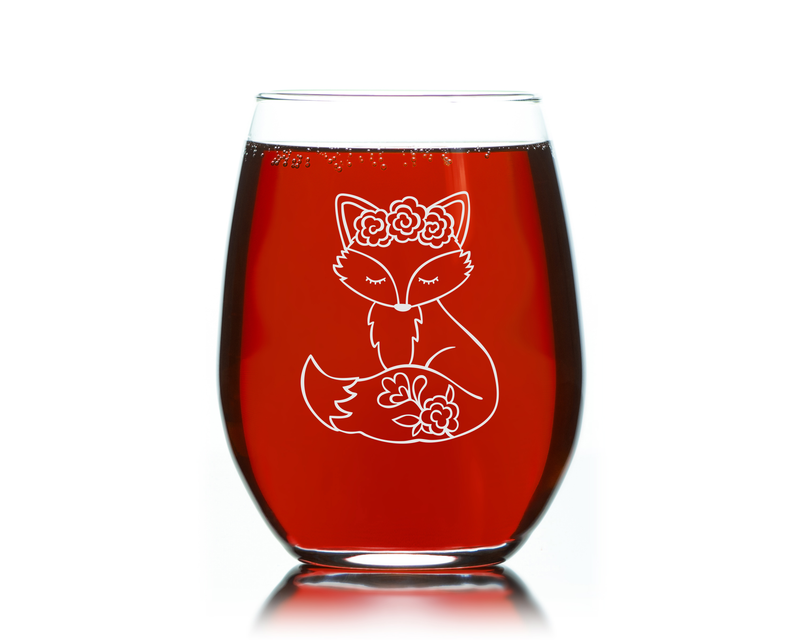 Fox Themed Stemless Wine Glass, Fox Lover Gift for Men and Women 17 oz. (Style F4)