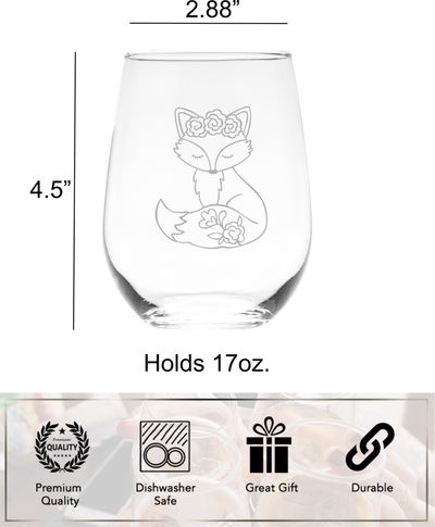 Fox Themed Stemless Wine Glass, Fox Lover Gift for Men and Women 17 oz. (Style F4)