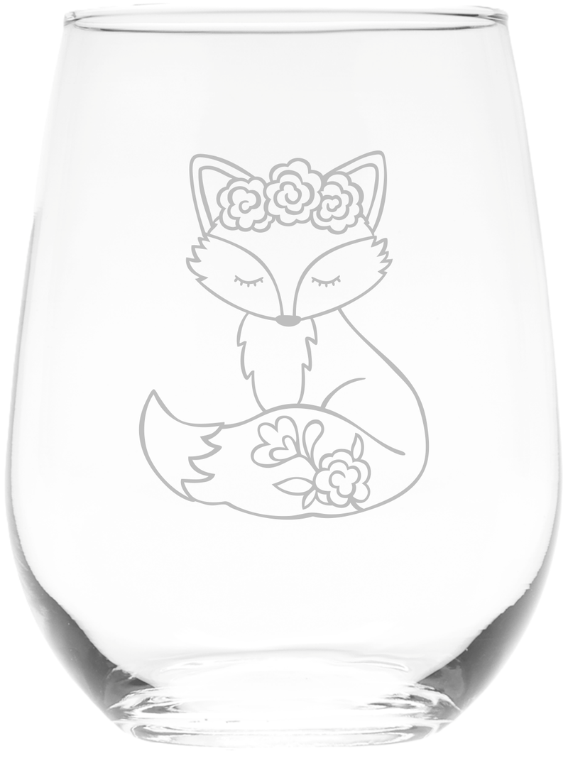 Fox Themed Stemless Wine Glass, Fox Lover Gift for Men and Women 17 oz. (Style F4)