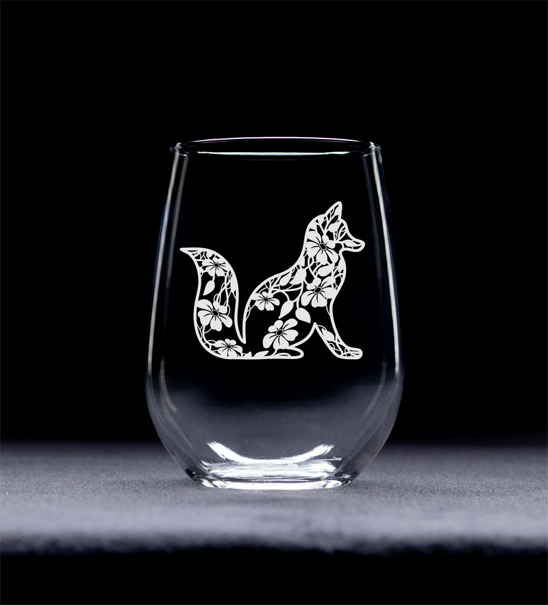 Fox Stemless Wine Glass - Fox Themed Gift for Women and Men -  17 oz. (Style F5)