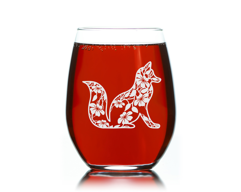 Fox Stemless Wine Glass - Fox Themed Gift for Women and Men -  17 oz. (Style F5)