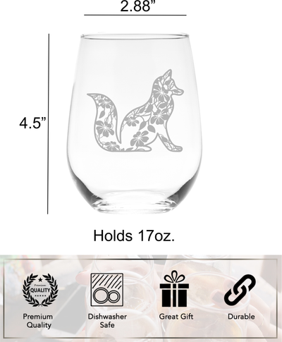 Fox Stemless Wine Glass - Fox Themed Gift for Women and Men -  17 oz. (Style F5)