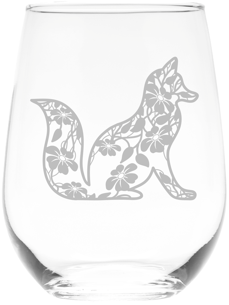 Fox Stemless Wine Glass - Fox Themed Gift for Women and Men -  17 oz. (Style F5)