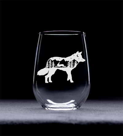 Fox Stemless Wine Glass - Fox Themed Gift for Women and Men -  17 oz. (Style F6)