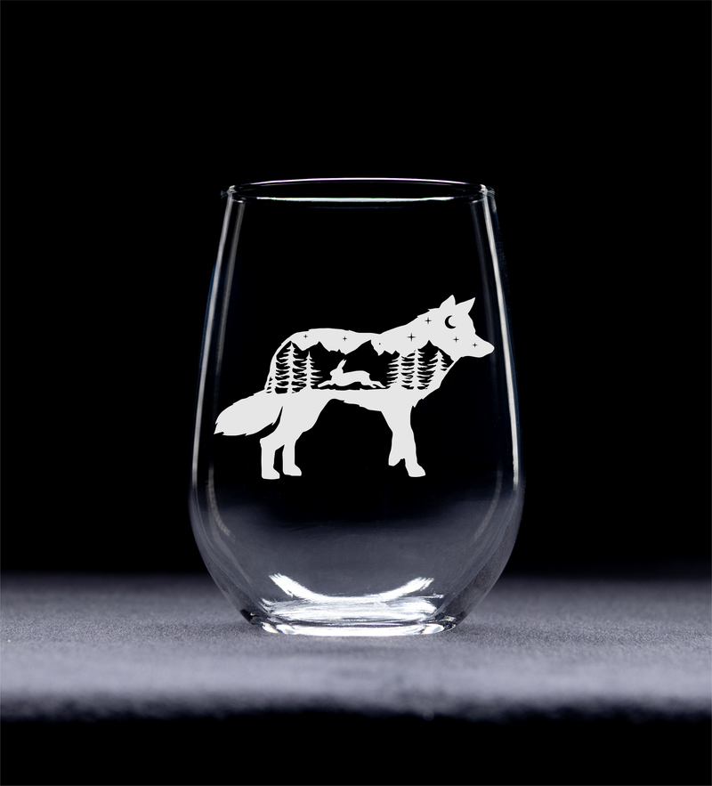 Fox Stemless Wine Glass - Fox Themed Gift for Women and Men -  17 oz. (Style F6)