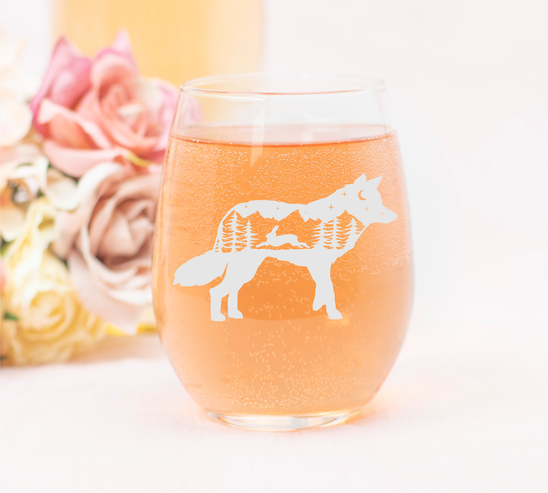 Fox Stemless Wine Glass - Fox Themed Gift for Women and Men -  17 oz. (Style F6)