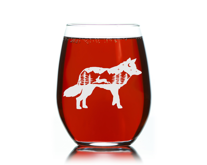 Fox Stemless Wine Glass - Fox Themed Gift for Women and Men -  17 oz. (Style F6)