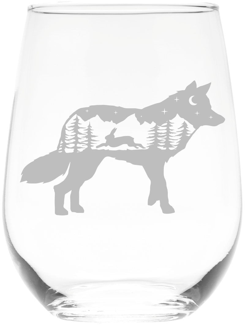 Fox Stemless Wine Glass - Fox Themed Gift for Women and Men -  17 oz. (Style F6)
