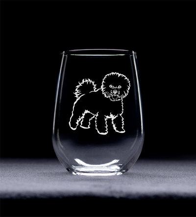 Bichon Frise themed, dog stemless wine glass, 17 oz. - Dog Lover Gift (Style F2)